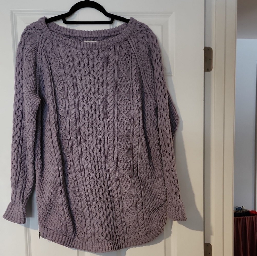LL Bean Women's Purple Cable Knit Tunic Sweater